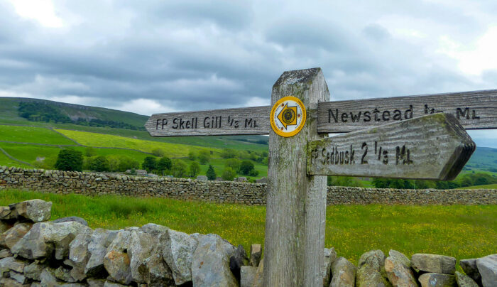 Signage for a public footpath on the Lady Anne's Way