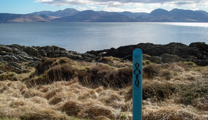 Kintyre Way waymarker and views