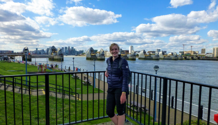 Pippa from the Absolute Escapes Team at the Thames Barrier