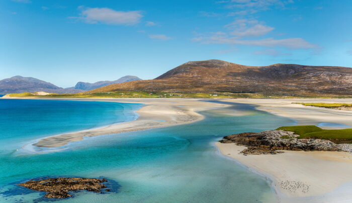 Blue skies over Luskentyre beach, Isle of Harris (credit - Helen Hotson)