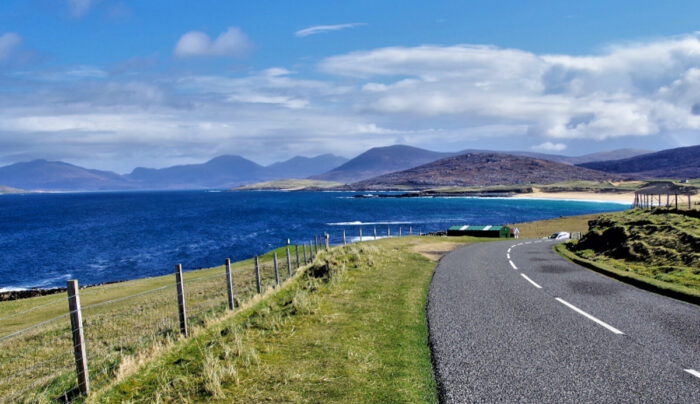 Borve Sands towards the North Harris Hills