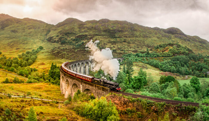 Jacobite Steam Train crossing Glenfinnan Viaduct