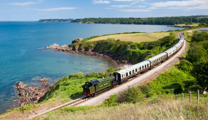 Steam train on the Dartmouth Steam Railway line