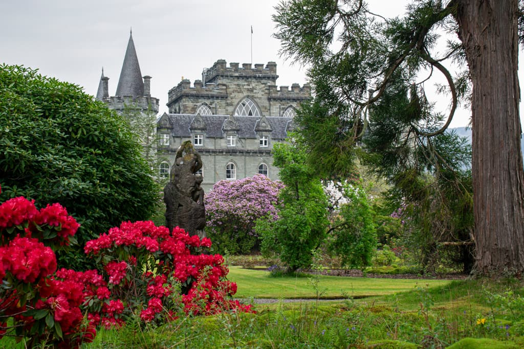 Exterior view of Inveraray Castle from gardens
