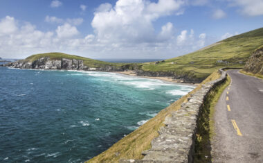 Wild Atlantic Way coastal road leads to Slea Head on Dingle Peninsula in County Kerry