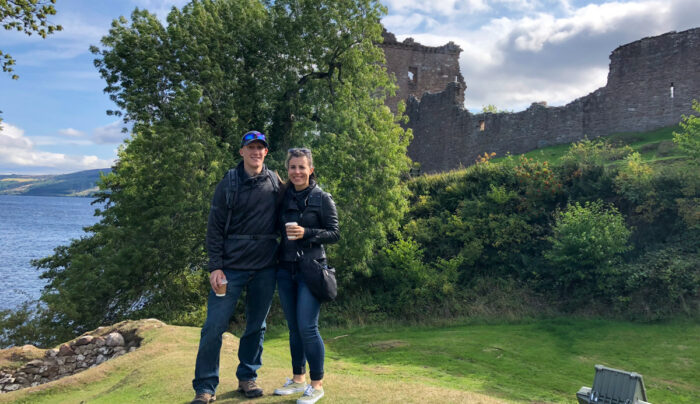 Absolute Escapes clients at Urquhart Castle on the banks of Loch Ness, Scotland